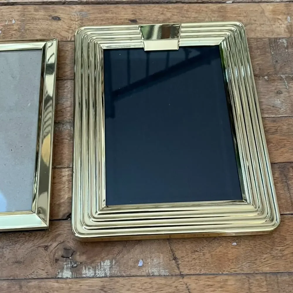 Vintage Solid Brass Striped Metal Gold Photo Frames Fits 5x7 Photos Minimalist